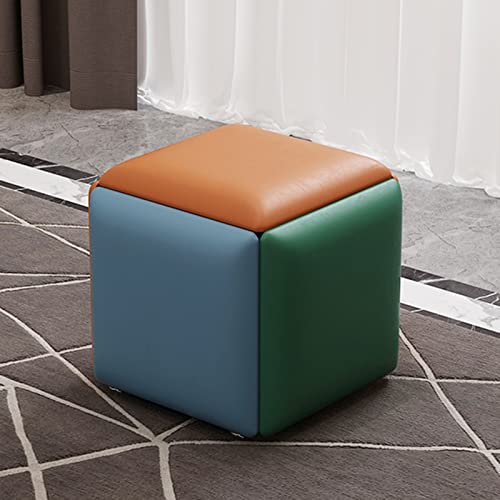 DHJUSPS 5 in 1 stapelbare Hocker -Set mit Rädern Leder Square Bench Foot Stool für Schlafzimmer Wohnzimmer Esszimmer Nistwürfel Stuhl (orange farbenfroh) Enterprise Thriving von DHJUSPS