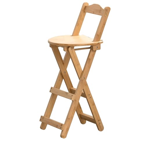 DHJUSPS Faltbarer Bambus -Bar -Stuhlstuhl mit Rückenlehne und Fußstütze tragbarer Sitz für Home Kitchen Pub Party Einstellbare Höhe 61,5 cm/74 cm Platz sparende Design Keine Montage erforderlich für von DHJUSPS