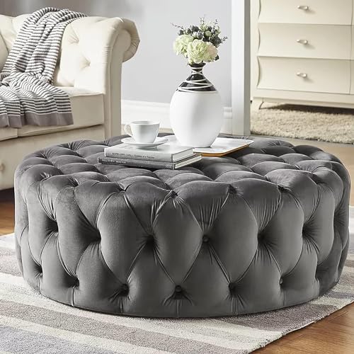 DHJUSPS Luxuriöser bequemer Plüschfußstützenhocker, Kleiner Morder -Couchtisch, runde Tufted Velvet -Ottomane, Ende der Bettbank für Wohnzimmer Hosting Room Schlafzimmer (Größe: 60x60x40 cm, Farbe: DHJUSPS Luxuriöser bequemer Plüschfußstützenhocker, Kleiner Morder -Couchtisch, runde Tufted Velvet -Ottomane, Ende der Bettbank für Wohnzimmer Hosting Room Schlafzimmer (Größe: 60x60x40 cm, Farbe: von DHJUSPS