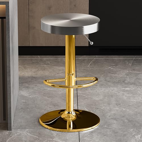 DHJUSPS Moderne Edelstahl -Schwenkstangenhocker mit Verstellbarer Höhe und Fußstütze zeitgenössische runde obere Pub Bistro Küche Essneitenstuhl Silber+Goldfarbe. Unternehmen Thriving von DHJUSPS