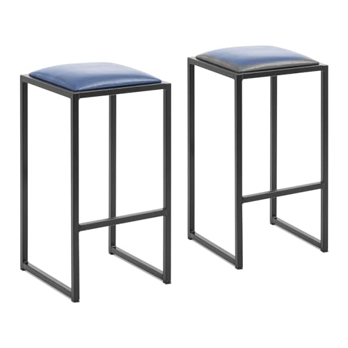 DHJUSPS Moderne schwarz/Blaue stapelbare Barhocker Set von 2 Kunstleder -Polster ideal für den Außengebrauch Enterprise Thriving von DHJUSPS