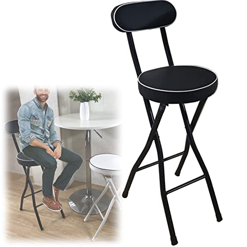 DHJUSPS Moderner Klappstangenhocker mit im Rückenlehnen gepolsterten Sitzmetallbeinen Fußstütze Schwarz und Weiß 22 "/24"/26 "Küchenfrühstück Hochstuhl ideal für Theke oder Bar (schwarz 1 Stück von DHJUSPS