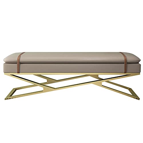 DHJUSPS Rechteck getuftete Fußstützenhocker mit X -Basis für Wohnzimmer Schlafzimmer, Moderne Kunstlederpolsterende der Bettbank, zeitgenössische Metalleingangsbank Thriving von DHJUSPS