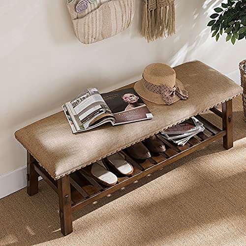 DHJUSPS Retro Vintage Holzschuh Rackbank mit Schnalle Eingangsaufbewahrung gepolsterter Sitz für Komfort im Schlafzimmer oder Wohnzimmer Enterprise Thriving von DHJUSPS