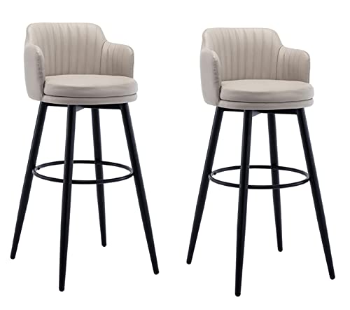 DHJUSPS Schwenkbare Barstools Set von 2 mit Rücken- und Armeenthekenhöhe Kücheninselhocker in Nappa Leder Schwarze Metallbeine Schwarze Fußstütze ideal für Pub Home Bar Speisezimmer Khaki Farbgröße von DHJUSPS
