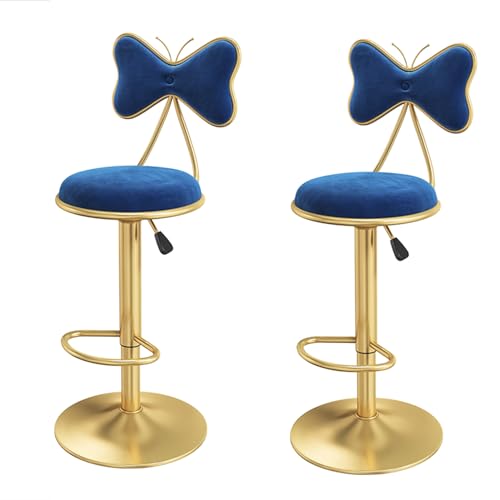 DHJUSPS Set von 2 blauen Samtstangenhocker mit gedrehter Verstellbarer Höhe 6080 cm Metallbeine und Speiseschalter Speisestuhl Enterprise Thriving von DHJUSPS