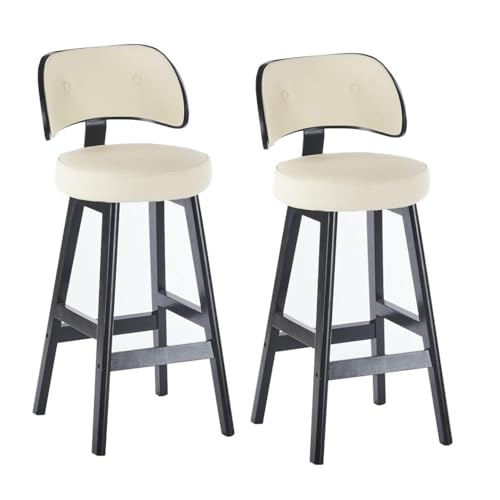 DHJUSPS Set von 2 gepolsterten Kaufläden Leder Barhocker 80 cm Holzzählerhöhe Stühle mit Rückenlehne für Kücheninsel und Pub Beige Essstühle Enterprise Enterprise Thriving von DHJUSPS