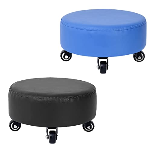 DHJUSPS Set von 2 niedrigen Hockern mit Rädern bequemer Sitz süßes Design extra Dickes Kissen für Heim- oder Schlafzimmer Blau+Schwarzer Enterprise Thriving von DHJUSPS