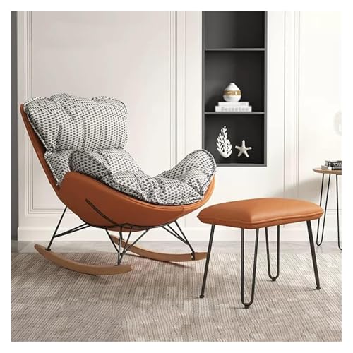 DHJUSPS Zeitgenössischer gepolsterter Schaukelstuhl mit Fußhocker und Liege hohe Rückenlehne Massive Holzbeine Modernes Wohnzimmer Akzent Sessel Enterprise Thriving von DHJUSPS