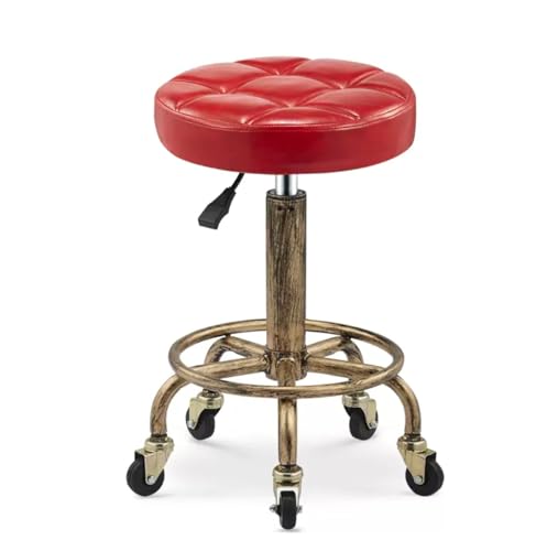 Footstool Verstellbarer Sitzhocker Stuhl Rollinghocker mit Fußstütze PU Lederkissen 360 ° Drehstuhl Hydraulik Metallhocker Height einstellbar 17-22,4 Zoll Salon Arbeithocker Büro Chai Enterprise von DHJUSPS