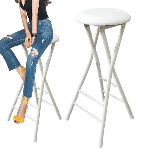 Klapper hoher Barhocker mit Rückenlehne und Fußstütze Hochleistungsklappbarer runder Hocker mit 300 Pfund Kapazität Küchenfrühstück Barstool für zu Hause oder kommerzielle Nutzung (weiße 80 cm/32 von DHJUSPS
