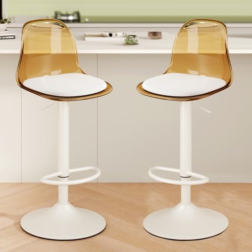 Moderne Acryl -Schwenkstangenhocker Set aus 2 einstellbare Zählerhöhe mit klarem Rücken transparentes Design Metallbeine kleiner Größe Pu -Kissen für Küchenstangen Esszimmer Gelb Enterprise Thriving von DHJUSPS