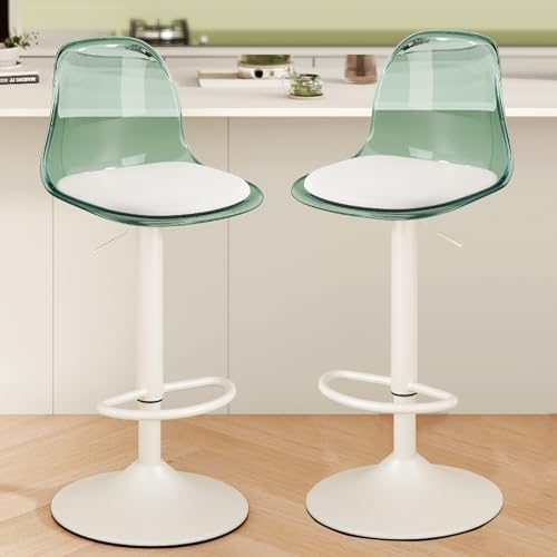 Moderne Acryl -Schwenkstangenhocker Set aus 2 einstellbaren Zählerhöhenhocker mit klarem Rücken transparentes Design Metallbeine kleiner Größe PU -Kissen ideal für Bar Küche Esszimmer Grüne Farbe. von DHJUSPS