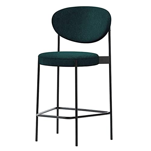Moderne Samt Runde Barhocker mit im Rückenlehre schwarzen Metallbeinen Küche Frühstückstheke Barthocker Hochhocker Esszimmerstuhl 65/75 cm Höhe grüner Samtsitz mit schwarzen Beinen 65 cm Enterprise von DHJUSPS