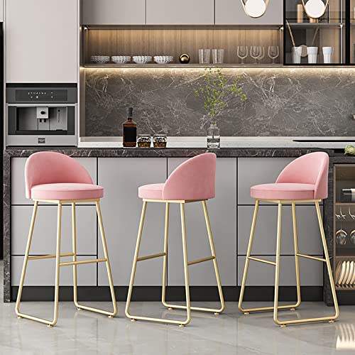 Moderne Velvet Barstools Set von 3 Theaterhöhen Hockern für Küchen- und Esszimmer stilvolle gepolsterte Sitze mit goldenen Metallbeinen verstellbare Sitzhöhe 65/75 cm in Pink Blue und WH Thriving von DHJUSPS