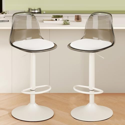 Moderne transparente Acryl -Schwenkstangenhocker Set aus 2 einstellbare Zählerhöhe mit Metallbeinen und kleinem Pu -Kissen ideal für Bar Küche Esszimmer Stilvoller Grå Farboption Enterprise Thriving von DHJUSPS