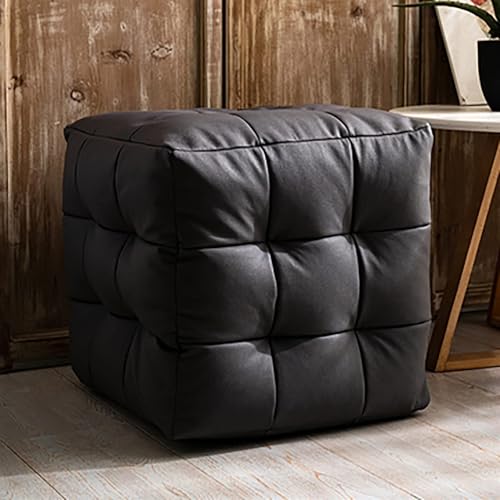 Moderner leder osmanischer Hocker im gelben zeitgenössischen Fußstütze für Wohnzimmer Schlafzimmer oder Eingangseingangsfarbwürfel Design mit bequemem Kissen stilvoller und funktionaler Heimmöbel von DHJUSPS