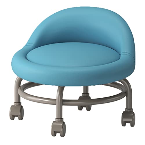 Rolling Hocker mit Rückenstütze Ottoman Ottoman Hocker mit Rollen blau PU Leder Fußstütze für Arbeit und Heimunternehmen Thriving von DHJUSPS