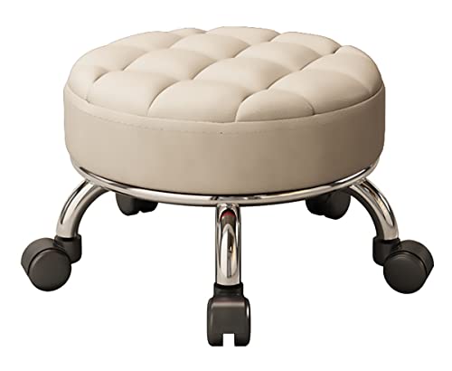 Stuhl Sattelhocker kleiner Hocker Rollinghockerhocker mit dem gepolsterten Sitz für Möbelbaugruppen, einfach rollende, niedrig rollende Hocker mit Rädern, Leder niedrige kleine Hocker für Home von DHJUSPS