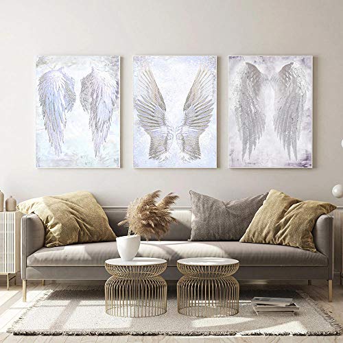 3 Stück Moderne weiße Engelsflügel Feder Wandkunst Leinwanddrucke Gemälde an der Wand Bild für Wohnzimmer Poster und Drucke 50x70cm ohne Rahmen von DHLHL