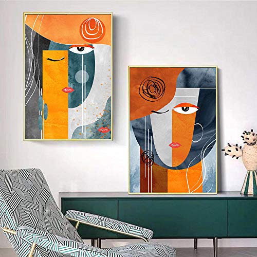 Moderne abstrakte Gesichter geometrische Leinwand Kunst Malerei zeitgenössische Wandkunst Bild Poster und Drucke Wohnzimmer Home Decoration 50x70cmx2pcs ohne Rahmen von DHLHL