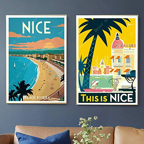 Provence Nizza Frankreich Pop Art Reise Leinwand Malerei Vintage Wandkunst Poster Wandaufkleber Home Decor Bild Geschenk 50x70cmx2 ohne Rahmen von DHLHL