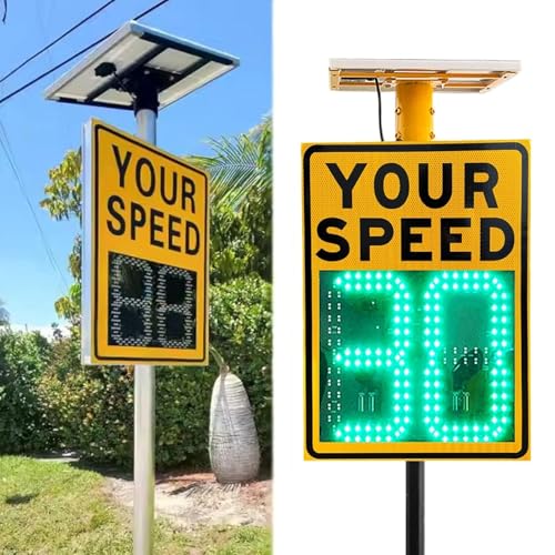 DHMYDPDZ Radar-Rückmeldungsschild, solarbetriebene LED-Geschwindigkeitsanzeige, LED-Geschwindigkeitsbegrenzungsschild, Verkehrswarnung,60 * 90cm von DHMYDPDZ