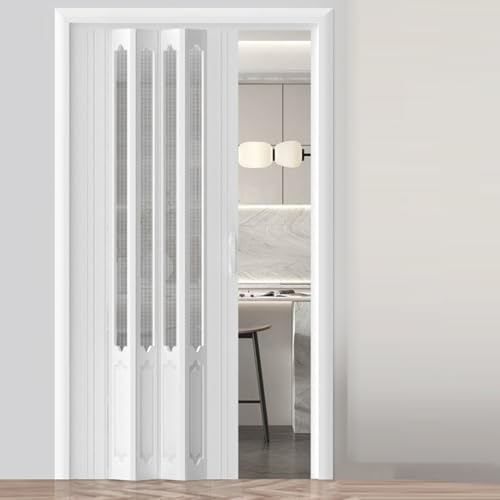 DHMYYXGS Eiße PVC-Falttüren Innenbereich,Akkordeon Tür Hardware Set,Trennwand Für Küchenflure,Mit Schiebetürmechanismus Höhe,PVC-Falttüren Für Innenbereich,70X200CM(27.6X78.7IN) von DHMYYXGS