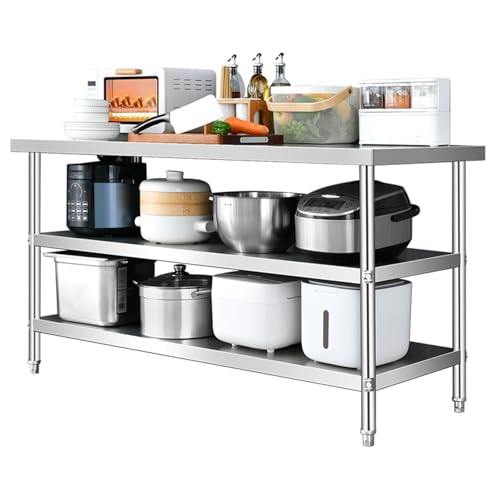 DHNDSDP Dreistufiger Vorbereitungstisch Gewerblicher Edelstahl Küchen-Schneidetisch Metalltisch(47.2 * 19.7 * 31.5in) von DHNDSDP
