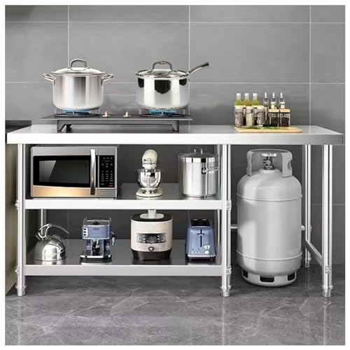 DHNDSDP Edelstahl-Arbeitstisch mit Regalen 2/3 Ebenen 80cm Höhe Offener Arbeitstisch für Küche/Restaurant Verstärkte Querstreben Unter der Arbeitsplatte Verstellbare Füße DHNDSDP Edelstahl-Arbeitstisch mit Regalen 2/3 Ebenen 80cm Höhe Offener Arbeitstisch für Küche/Restaurant Verstärkte Querstreben Unter der Arbeitsplatte Verstellbare Füße von DHNDSDP