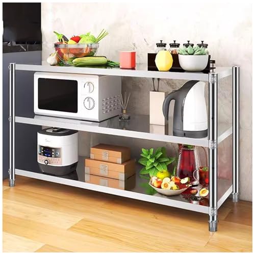 DHNDSDP Mehrzweck-Vorbereitungstisch Edelstahl-Arbeitstisch Mit Verstellbaren Ebenen Kommerzielles Dreifachregal Stabiler Metalltisch Mit Verstellbaren Beinen(23.6 * 15.7 * 31.5in) von DHNDSDP
