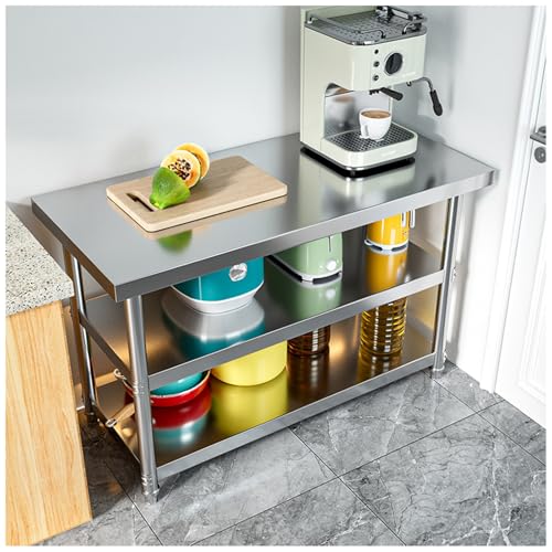 DHNDSDP Verdickte Edelstahl-Werkbank Offenes Regal Dreistufiger Vorbereitungstisch Metalltisch Gewerbliche Küchen Backtisch(43.3 * 15.7 * 31.5in) von DHNDSDP