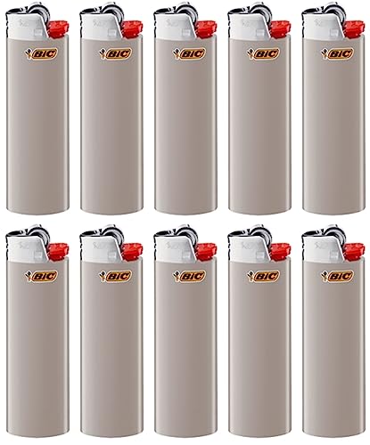 BIC J26 Maxi Feuerzeug, Gemischte Farben und BIC Ständer – Nachfüllbar, Leicht und Zuverlässig mit Aromacard von Dhobia (Grau, 10) von DHOBIA