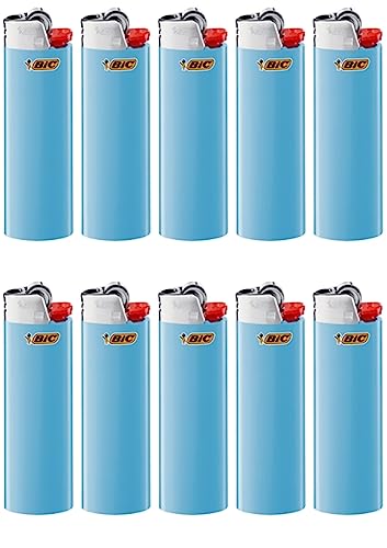 BIC J26 Maxi Feuerzeug, Gemischte Farben und BIC Ständer – Nachfüllbar, Leicht und Zuverlässig mit Aromacard von Dhobia (Hell Blau, 10) von DHOBIA