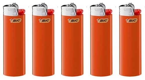 BIC J26 Maxi Feuerzeug, Gemischte Farben und BIC Ständer – Nachfüllbar, Leicht und Zuverlässig mit Aromacard von Dhobia (Orange, 5) von DHOBIA