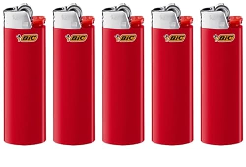 BIC J26 Maxi Feuerzeug, Gemischte Farben und BIC Ständer – Nachfüllbar, Leicht und Zuverlässig mit Aromacard von Dhobia (Rot, 5) von DHOBIA