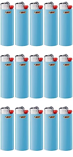 BIC J26 Maxi Original Feuerzeug einfarbig/Gemischt Kindersicherung BIC Ständer BIC Aufsteller Inkl. Gratis Dhobia Aromakarte (Hellblau, 15) von DHOBIA