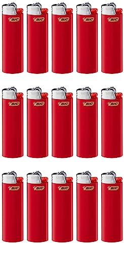 BIC J26 Maxi Original Feuerzeug einfarbig/Gemischt Kindersicherung BIC Ständer BIC Aufsteller Inkl. Gratis Dhobia Aromakarte (Rot, 15) von DHOBIA