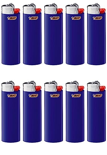 BIC J26 Maxi Original Feuerzeug einfarbig/Gemischt Kindersicherung BIC Ständer BIC Aufsteller Inkl. Gratis Dhobia Aromakarte (Blau, 10) von DHOBIA