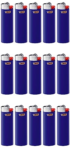 BIC J26 Maxi Original Feuerzeug einfarbig/Gemischt Kindersicherung BIC Ständer BIC Aufsteller Inkl. Gratis Dhobia Aromakarte (Blau, 15) von DHOBIA