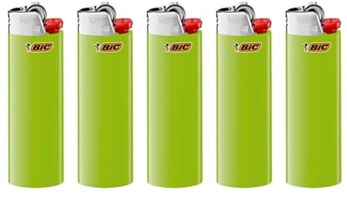 BIC J26 Maxi Original Feuerzeug einfarbig/Gemischt Kindersicherung BIC Ständer BIC Aufsteller Inkl. Gratis Dhobia Aromakarte (Grün, 5) von DHOBIA