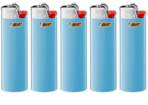 BIC J26 Maxi Original Feuerzeug einfarbig/Gemischt Kindersicherung BIC Ständer BIC Aufsteller Inkl. Gratis Dhobia Aromakarte (Hellblau, 5) von DHOBIA