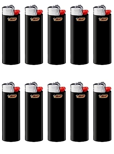 BIC J26 Maxi Original Feuerzeug einfarbig/Gemischt Kindersicherung BIC Ständer BIC Aufsteller Inkl. Gratis Dhobia Aromakarte (Schwarz, 10) von DHOBIA