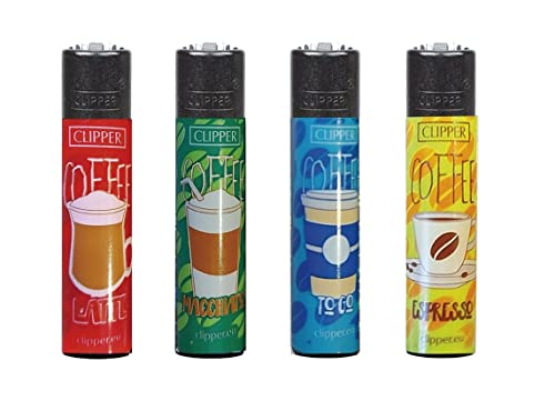 Clipper Classic Original Coffee (4er Set) + 1 Clipper DHOBIA Feuerzeug – wiederverwendbares, nachfüllbares und Wieder entzündbares Kunststoff-Taschenfeuerzeug von DHOBIA