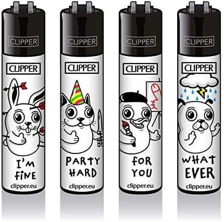 Clipper Classic Original Feuerzeuge 4er Set - Winter Kollektion 2021 + 1 Clipper DHOBIA Feuerzeug GRATIS (FFX Trouble Mascots) Bunt von DHOBIA