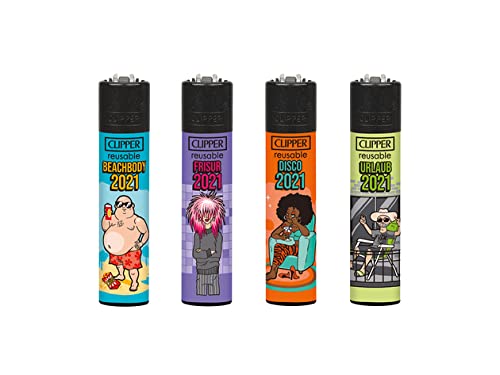 Clipper Classic Original Feuerzeuge 4er Set - Winter Kollektion 2021 + 1 Clipper DHOBIA Feuerzeug GRATIS (Lockdown Mood) Bunt von DHOBIA