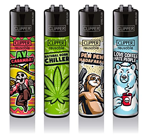 Clipper Classic Original Feuerzeuge 4er Set - Winter Kollektion 2021 + 1 Clipper DHOBIA Feuerzeug GRATIS (Mix Slogan #1) von DHOBIA