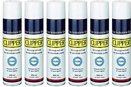 Clipper Gas Gelb White Pure 100ml 250ml 300ml 1er/2er/6erSet Isobutane Universal Flintsystem Feuersteine (6, 300ml) von DHOBIA