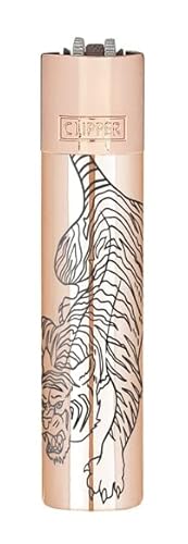 Clipper Metall Large Feuerzeug Gas - 1x Feuerzeug Edles Design inkl. Geschenk Box + DHB (Asian Animals Rosegold) von DHOBIA
