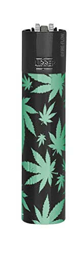 Clipper Metall Large Feuerzeug Gas - 1x Feuerzeug Edles Design inkl. Geschenk Box + DHB (Green Leaves - Black Cup) von DHOBIA